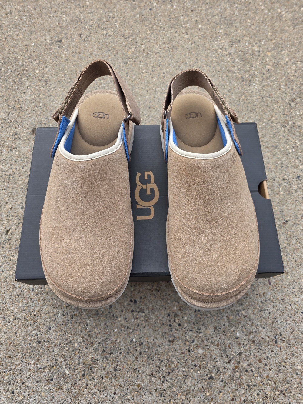 UGG Tan Suede Clog with Blue Accent Men Size 12